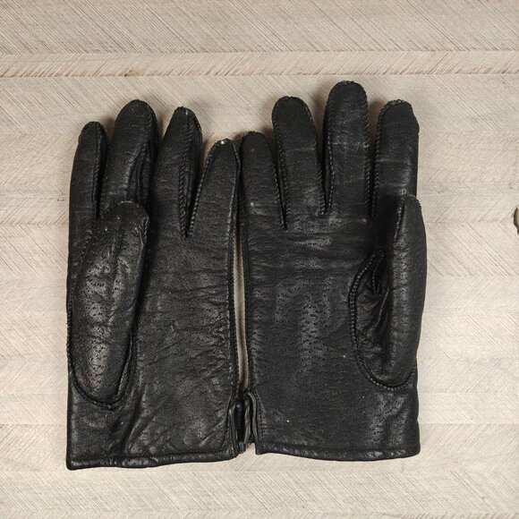 Mens Large Black Cowhide Leather Gloves Acrylic Knit Lined Winter Wear Made In K - Picture 2 of 3